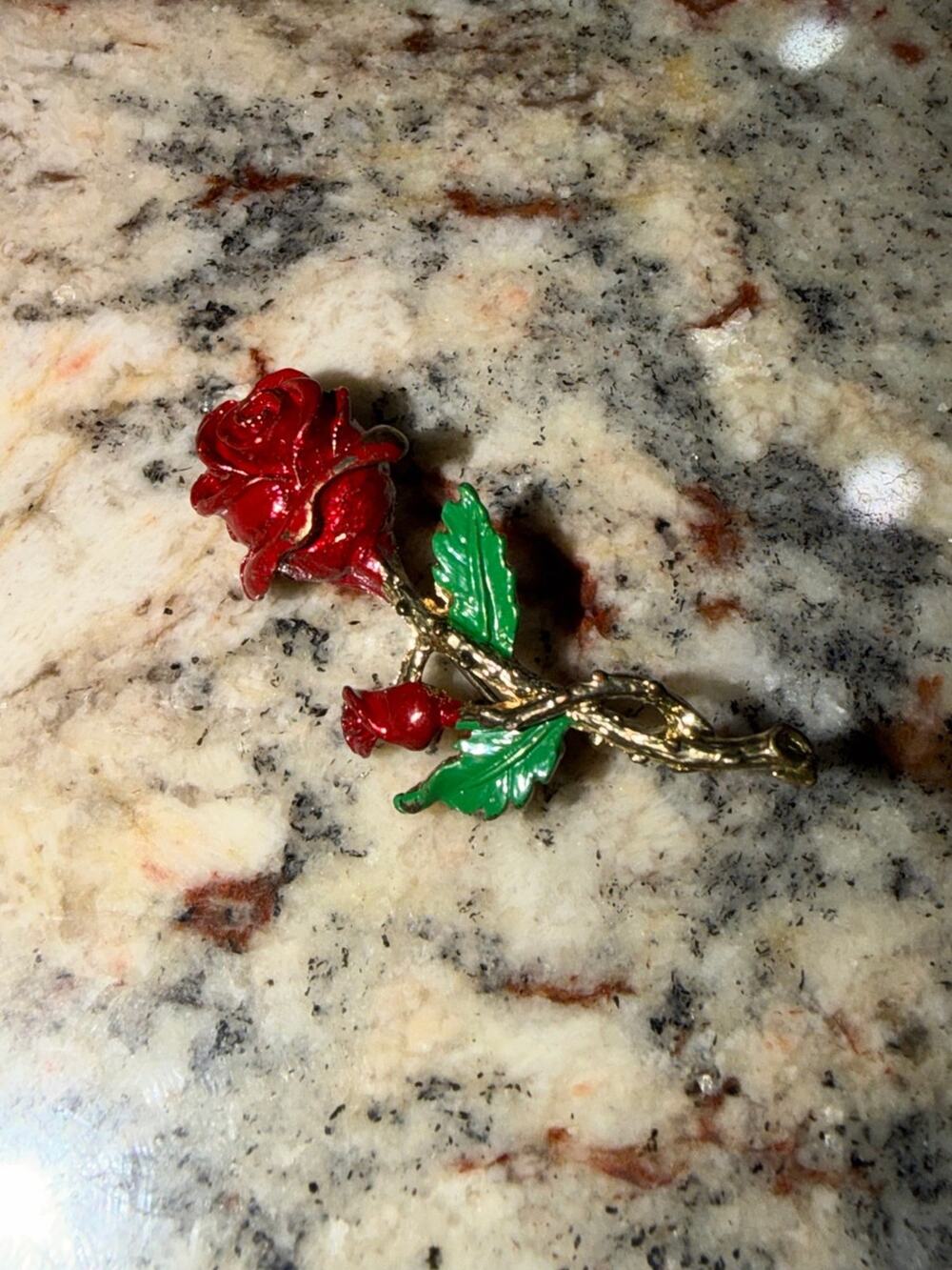 Red Enamel Rose Brooch Pin